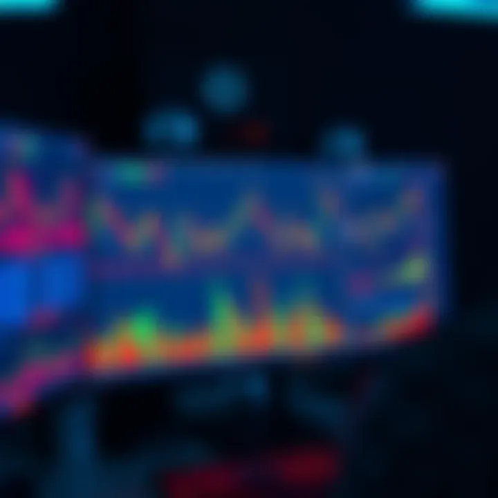 A trader using grid bots to short altcoins on a computer screen, showcasing fluctuating market graphs and cryptocurrency symbols.