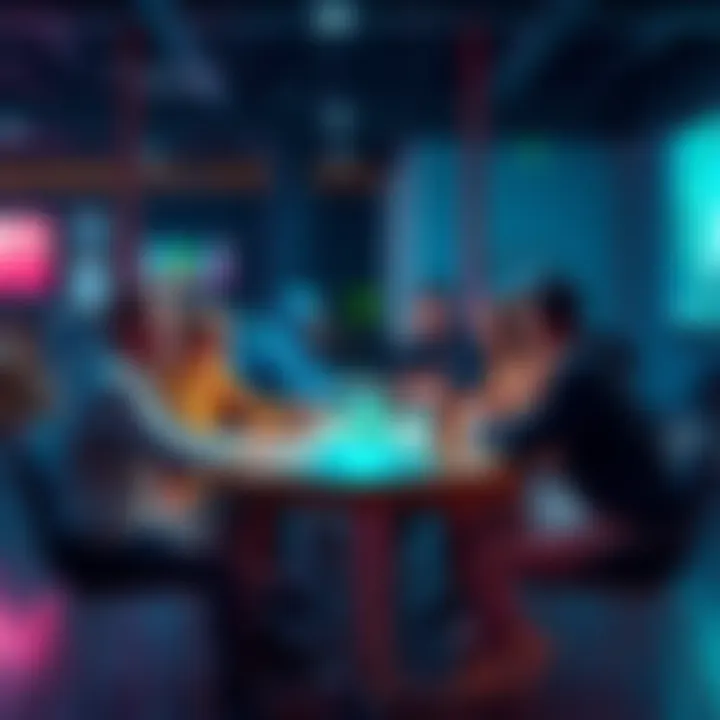 A group of friends gathered around a table, engaging in a conversation about cryptocurrency investments like XRP.