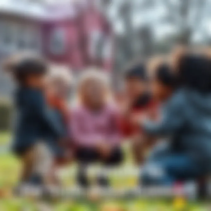 A diverse group of children laughing and playing in a park, showcasing social interactions and friendships.