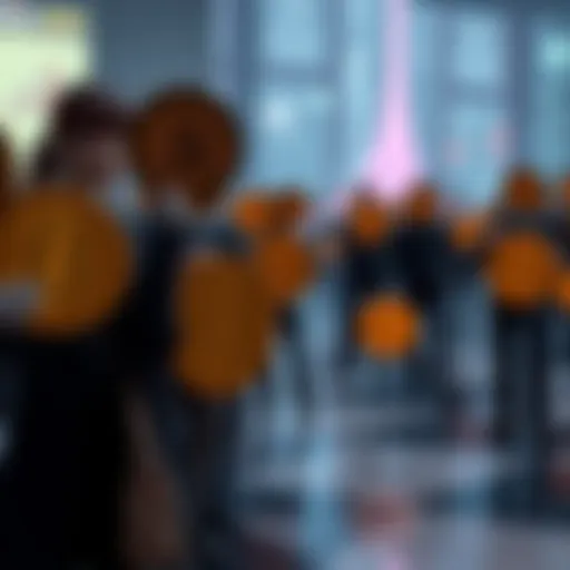 A group of people holding Bitcoin symbols, representing the collective theory behind Satoshi Nakamoto.