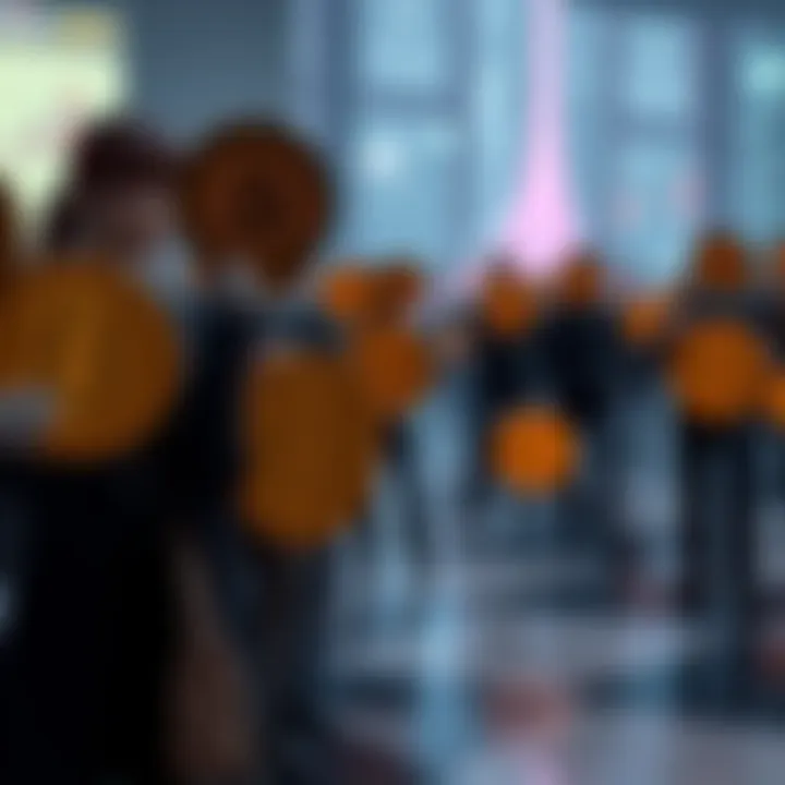 A group of people holding Bitcoin symbols, representing the collective theory behind Satoshi Nakamoto.