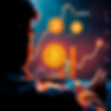 Growing Bitcoin Investment A person looking at a chart showing Bitcoin growth from 0.3 to 1 BTC over ten years, with symbols of determination and strategy around them.