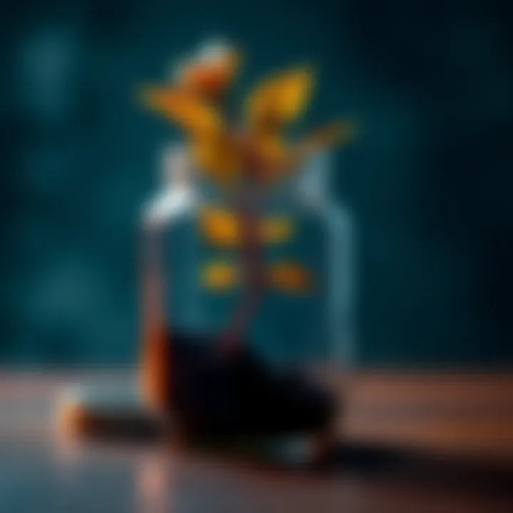 A vibrant plant emerging from a jar, symbolizing growth and introspection