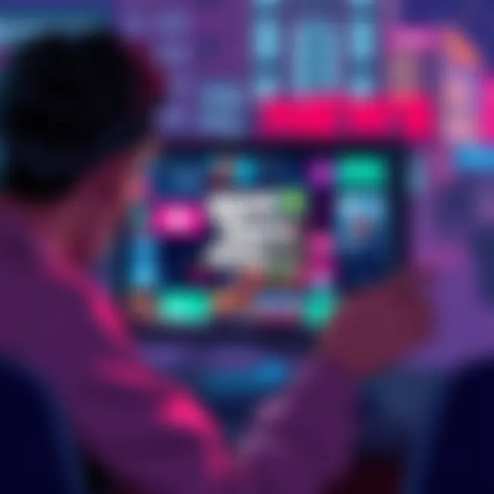 An illustration of a person looking at a computer screen filled with memecoin graphics, signifying the end of GTA 6 leaks as the source shifts focus.