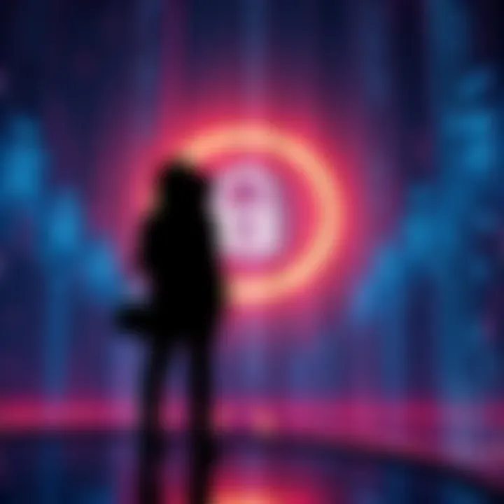 Guarding Digital Boundaries A person standing at a digital wall, symbolizing the protection of personal information against online threats.