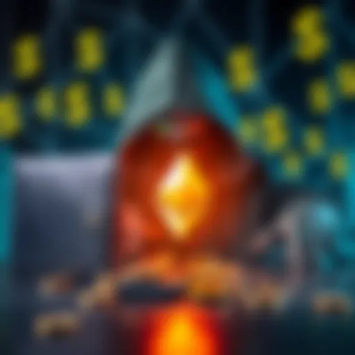 A graphic showing hackers breaching Metapool and stealing Ethereum tokens, with a digital wallet in the foreground and dollar signs in the background.