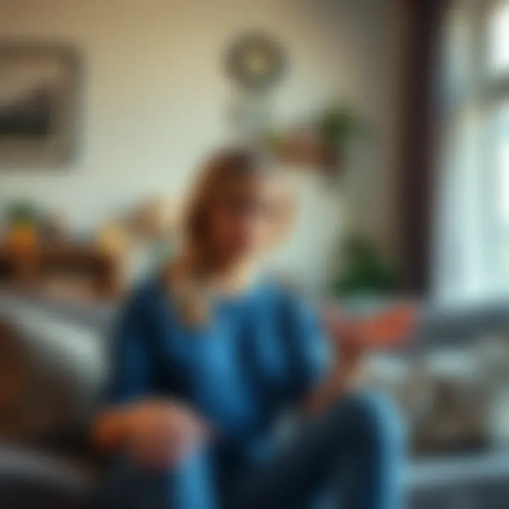 Haliey Welch sitting in her living room, expressing her thoughts on the cryptocurrency scandal while recalling the FBI's visit, with a concerned expression on her face.