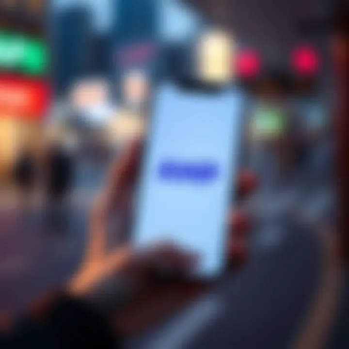Hand holding a smartphone displaying AMP logo A person holding a smartphone that shows the AMP logo, symbolizing fast transfers and low fees in digital transactions