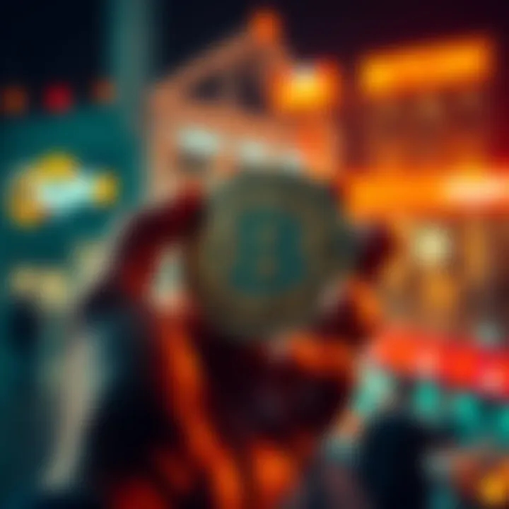 Hand holding a Bitcoin symbol A person holding a Bitcoin symbol, representing cryptocurrencies as an alternative to traditional banking.