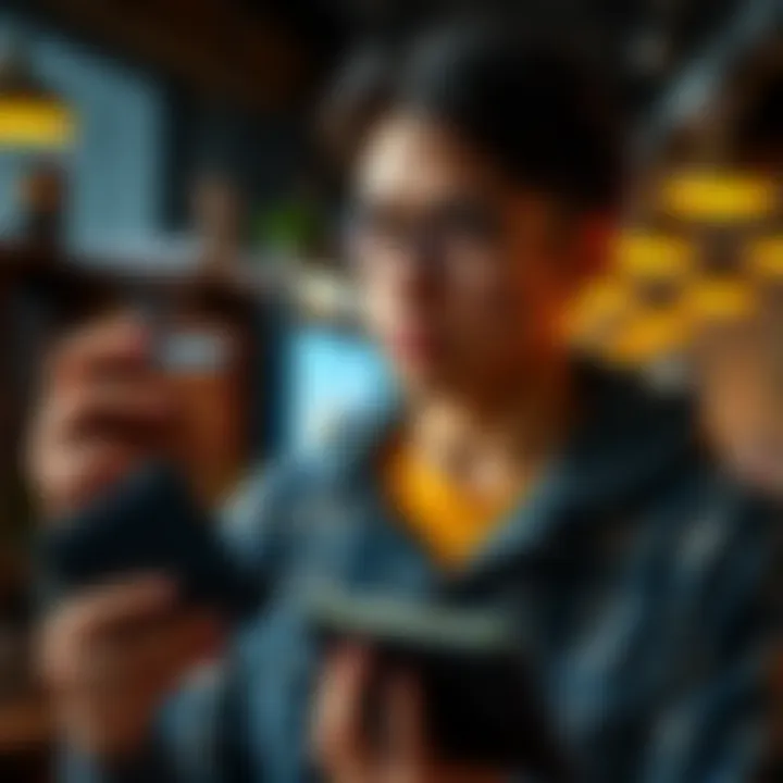 Individual with ADHD considering options for a hard wallet, looking thoughtful while holding different wallets in hand