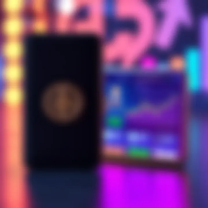 A side-by-side view of a hardware wallet and a software wallet interface showcasing cryptocurrency assets.