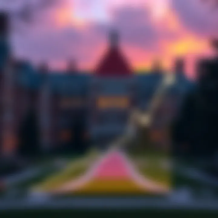 Harvard University campus with a declining graph symbolizing the sale of Ethereum and Bitcoin ETFs