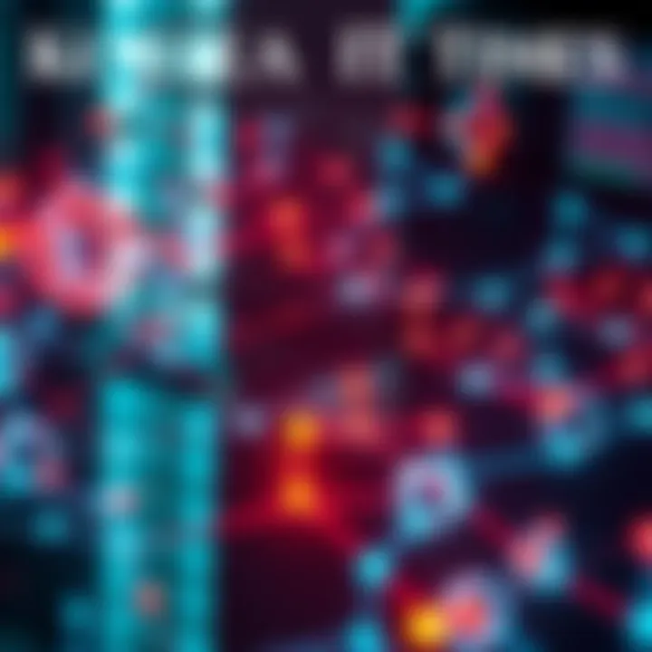 Visual representation of Hashgraph technology with digital nodes connecting in a network, symbolizing data flow and blockchain applications.