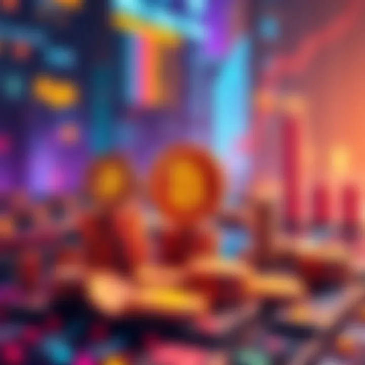 A visual representation of HashPack staking process and Bonzo Finance APY rewards, showing digital coins and platforms in action.