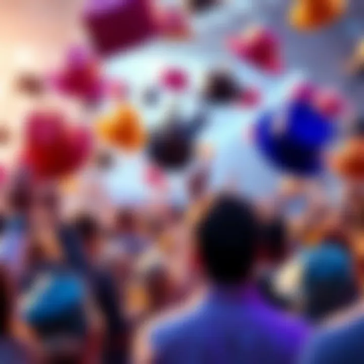 A group of colorful hats being tossed in the air at a community event, representing engagement and excitement.