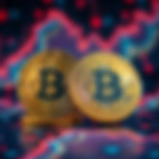 Symbols of HBAR and BTC with digital background representing cryptocurrency