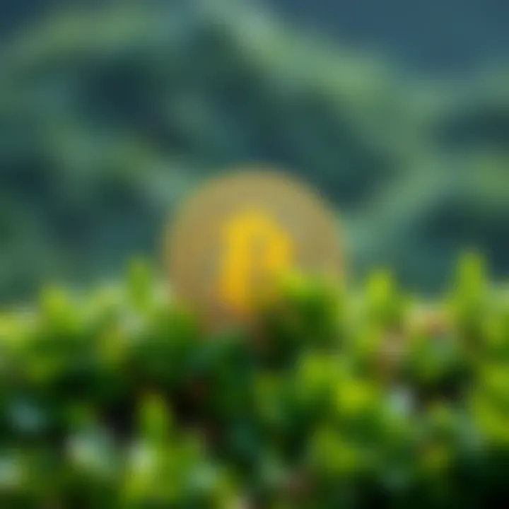 The HBAR cryptocurrency symbol with a backdrop of green nature, representing energy efficiency in digital currencies.