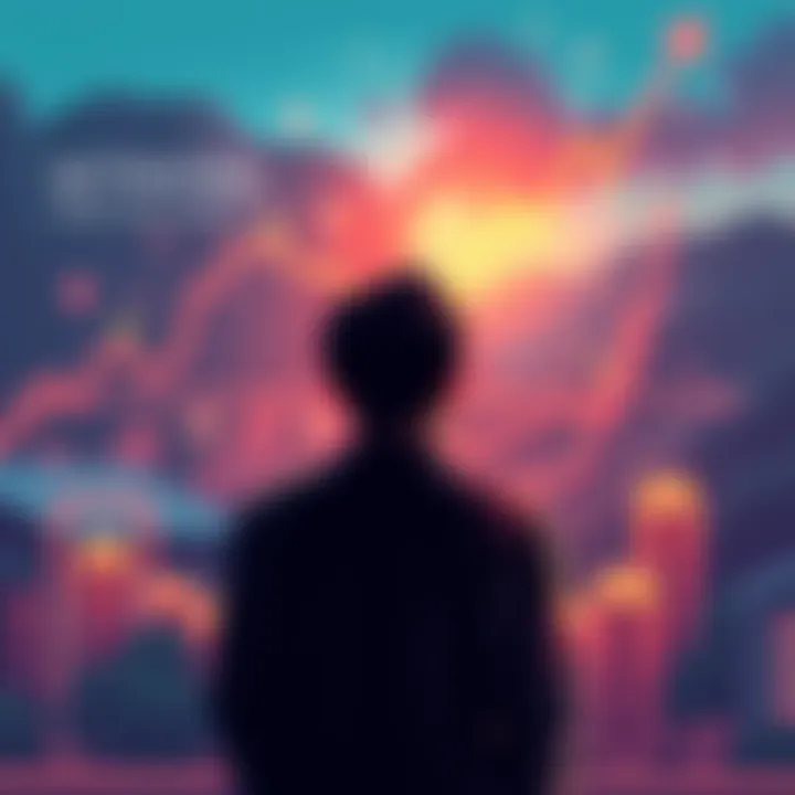A visual representation of financial success and strategic goal-setting in cryptocurrency investments, featuring a person contemplating their financial journey with HBAR holdings, surrounded by growth charts and digital assets.