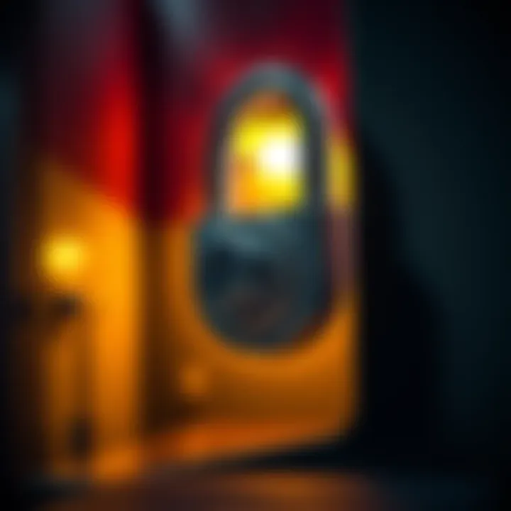 A close-up of a unique lock symbolizing health and wellness, located behind a wall with a bright light shining on it.