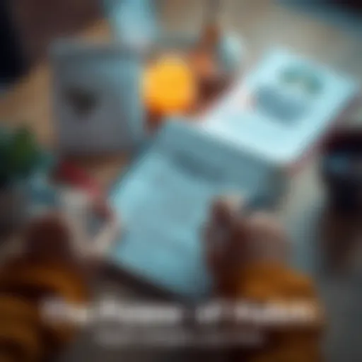 A person writing a checklist of positive habits and routines in a notebook, surrounded by motivational items like plants and a coffee cup