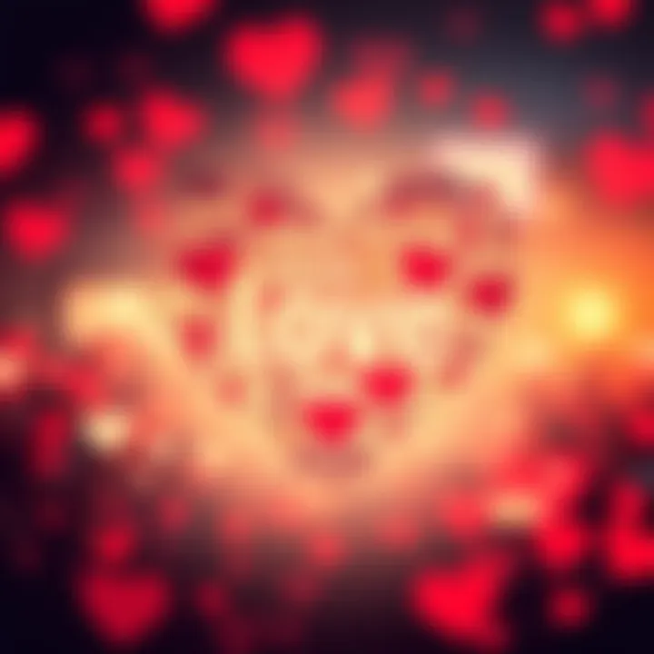 A collage of words and phrases representing love in a heart shape.