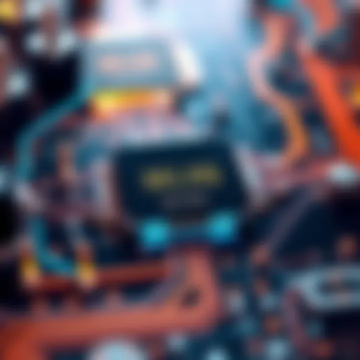 A close-up of the SEALSQ QS7001 chip integrated into a futuristic digital ledger system, symbolizing enhanced security and performance for Hedera's network.