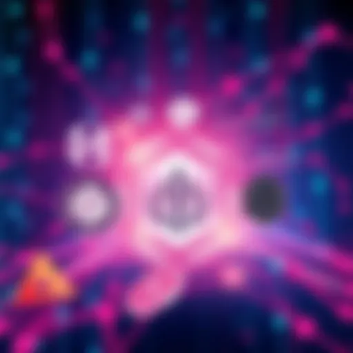 Illustration showing Hedera's features and benefits with a digital network background