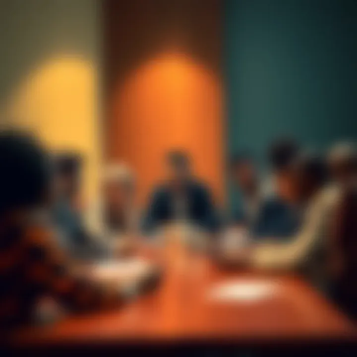 A group of diverse professionals discussing strategies for Hedera's growth during a council meeting.