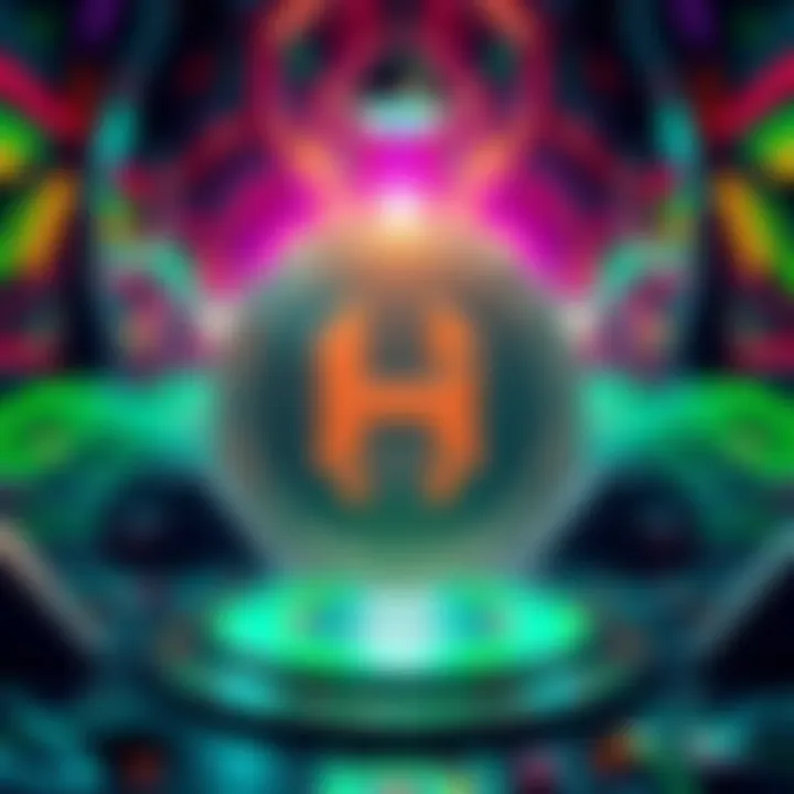 Hedera Cryptocurrency Concept A digital representation of the Hedera cryptocurrency logo with a futuristic background, symbolizing survival in the crypto space.