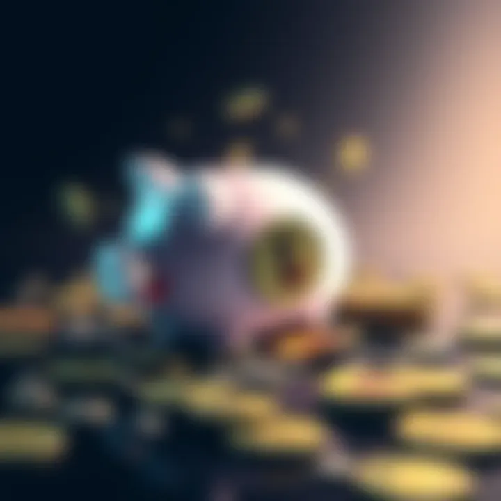 A visual representation of Hedera's financial turmoil, showcasing a broken piggy bank with cryptocurrency coins scattered around, symbolizing lost funds and uncertainty.