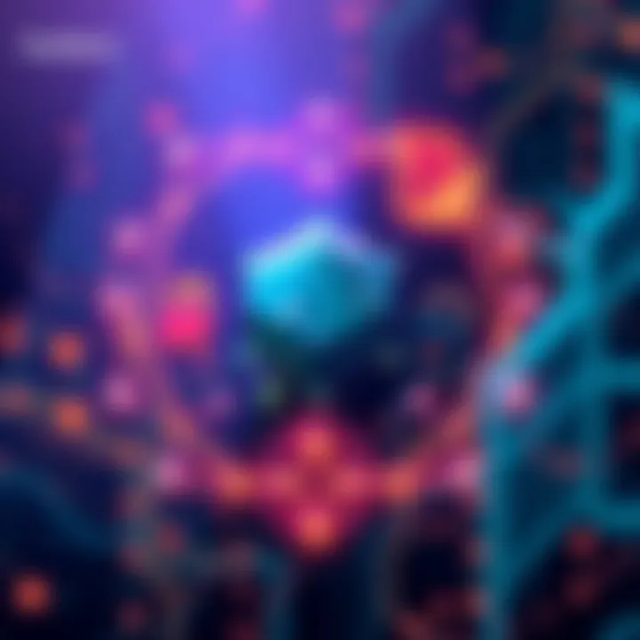 Illustration showing Hedera Hashgraph's ABFT consensus model with symbols representing security, scalability, and decentralization