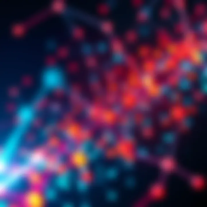 A digital representation showing fast transaction speeds on the Hedera blockchain network, with interconnected nodes and vibrant visuals symbolizing AI payments.