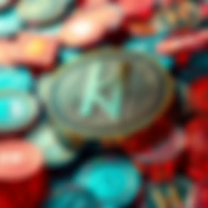 Visual representation of Hedera tokens with currency symbols showing fluctuating prices