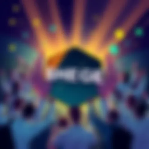 A vibrant illustration showing the $HEGE memecoin logo surrounded by enthusiastic people celebrating community growth and a new exchange listing.