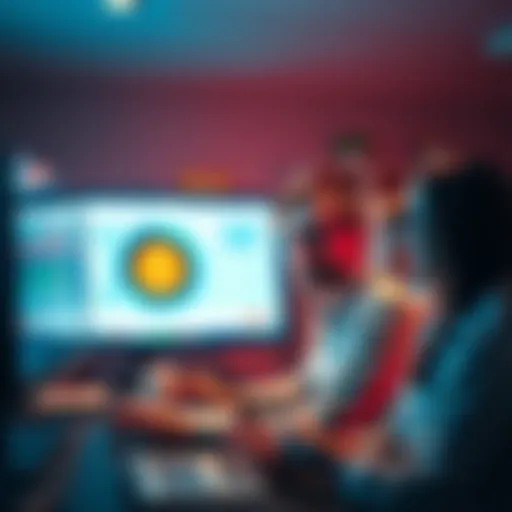 A group of people looking confused in front of a computer screen showing no HeliumIoT forum.