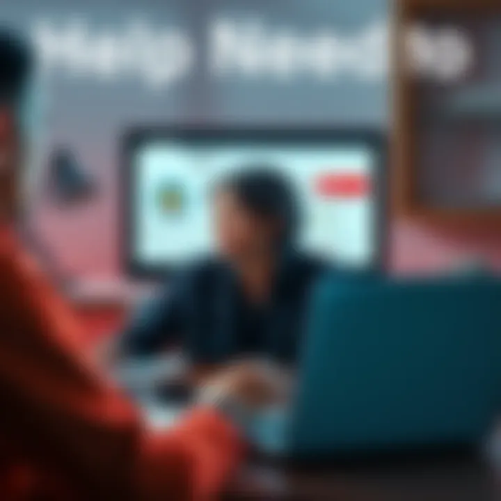 A person looking at a computer screen displaying information about the HBAR Reward token scam, with worried expressions and financial documents on the desk.