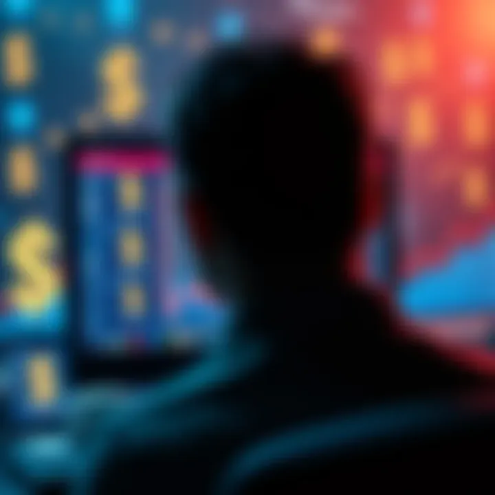 A graphic showing a person looking at a computer screen displaying high transaction fees, with dollar signs and charts in the background.