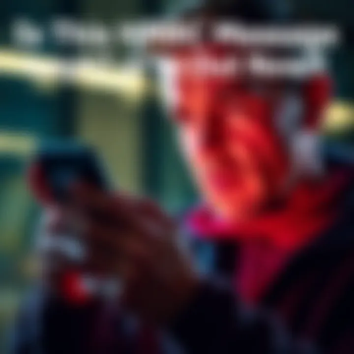 A person looking at a mobile phone showing a message that appears to be from HMRC, with a concerned expression