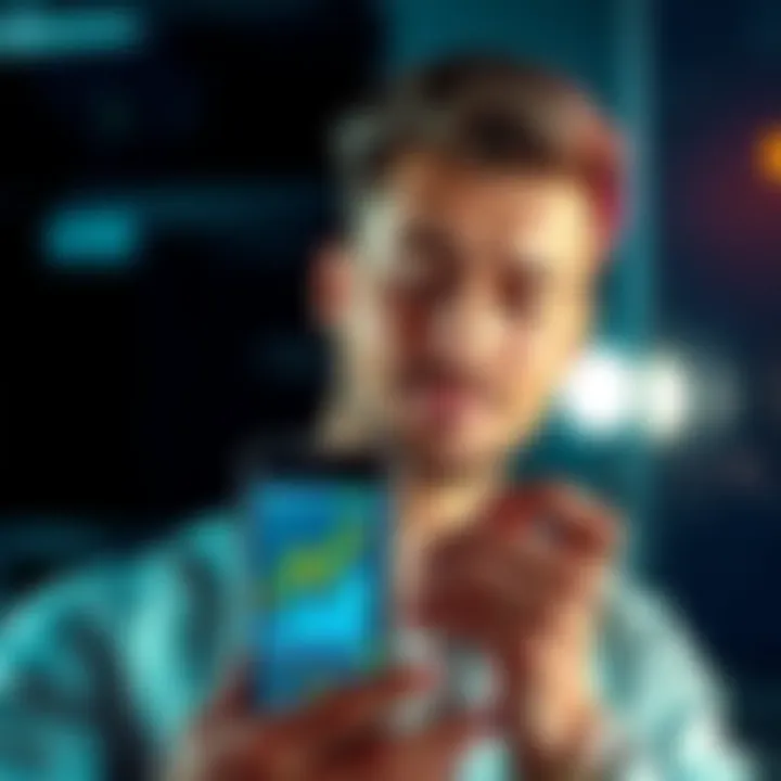 A calm person holding a smartphone displaying cryptocurrency charts, showing growth, with a relaxed expression, symbolizing stress-free investing.