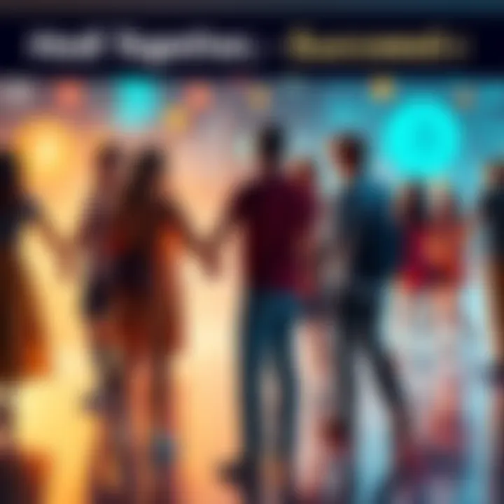 A symbolic representation of long-term cryptocurrency investment, featuring a group of diverse individuals holding hands with digital currency icons in the background.