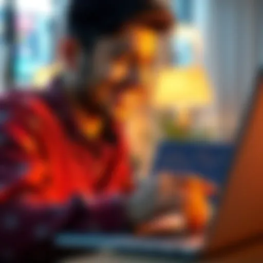 A person smiling while looking at their cryptocurrency portfolio on a laptop, showing positive trends and gains.