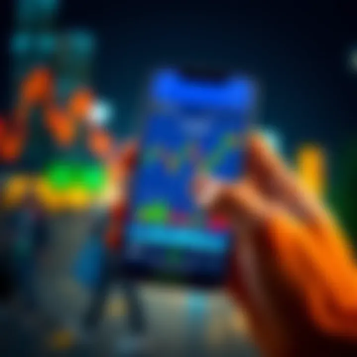 Person holding a smartphone with cryptocurrency charts and graphs on the screen, symbolizing the HODL strategy.