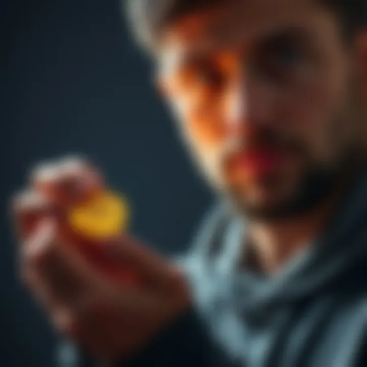 A person holding a Bitcoin coin with a thoughtful expression, considering the need for a cold wallet.