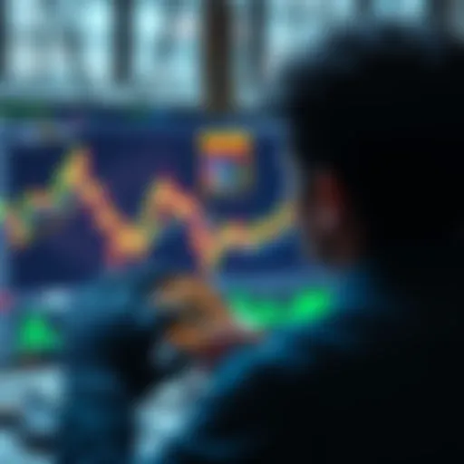 A person looking at a Bitcoin chart on a screen, considering investment decisions.
