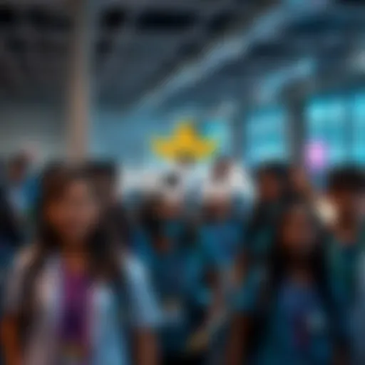HOSA logo displayed with a diverse group of students in health uniforms participating in an event