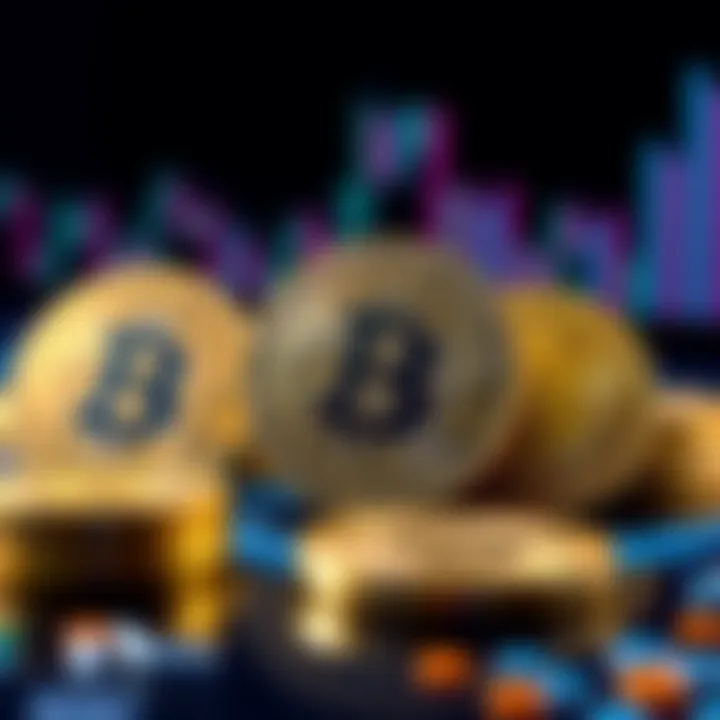 A graphic showing Bitcoin symbols with a superannuation fund logo, representing investment options in Australia.