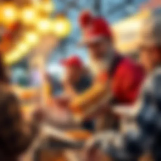 A friendly vendor serving fresh Kaspa hot dogs at a street food stand, surrounded by happy customers