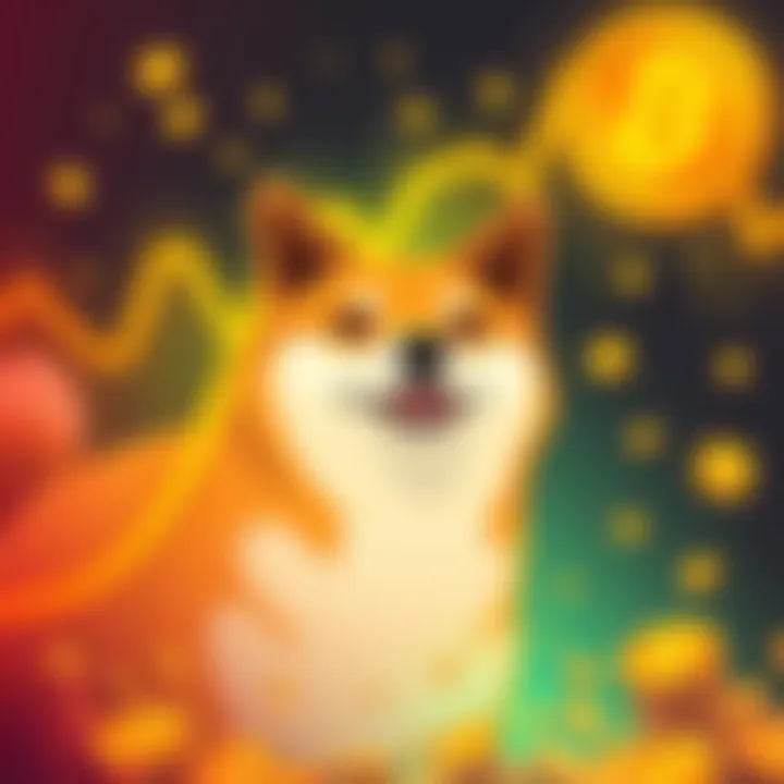 A digital illustration of a dog resembling a Shiba Inu, surrounded by rising cryptocurrency graphs and coins, symbolizing the HotDoge trend in 2026.