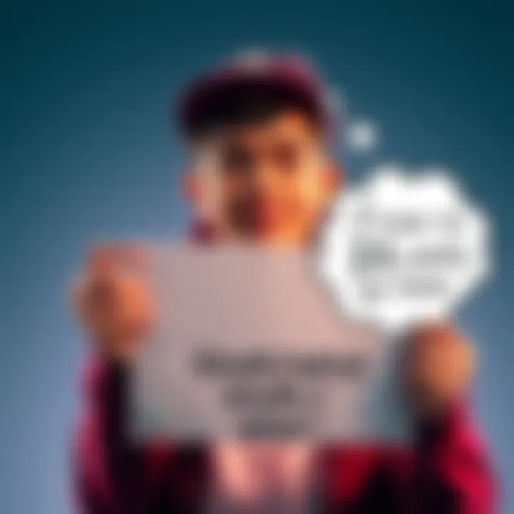 Hourly Wage Reflection A person holding a sign showing their hourly wage of 2 cents, with a thought bubble predicting a rise to 26 cents next year, encouraging others to reflect on their pay.