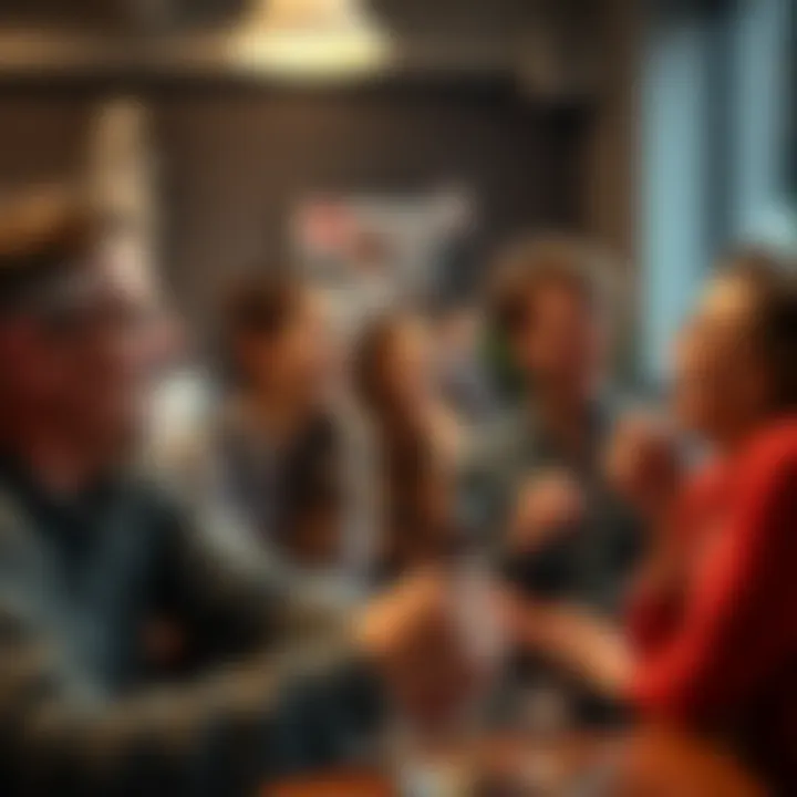 Group of people laughing and debating the worth of a $17,000 joke in a casual setting